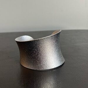 Silver Textured Metal Asymmetric Bangle Bracelet